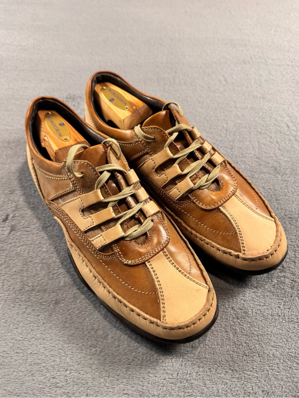 Structure Men's Two-Tone Brown and Tan Leather Sneakers Made in Italy